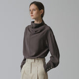 SITP5223 Loose Fit Cowl Neck Blouse_Dark Brown