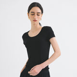 SITP5201 Retro U-Neck Slim Short Sleeve T-Shirt_Black