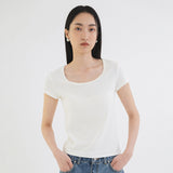 SITP5201 Retro U-Neck Slim Short Sleeve T-Shirt_Ivory