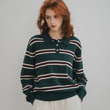 SIKN2136 Classic Stripe Collar Knit_Deep green