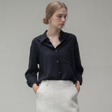 SITP5160 Loose Fit Wrinkle Silky Shirt_Black
