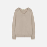 SIKN2156 Wool Blend Loose V-Neck Knit_Beige
