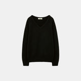SIKN2156 Wool Blend Loose V-Neck Knit_Black