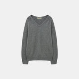 SIKN2156 Wool Blend Loose V-Neck Knit_Melange gray