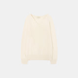 SIKN2156 Wool Blend Loose V-Neck Knit_Cream