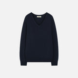 SIKN2156 Wool Blend Loose V-Neck Knit_Navy