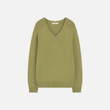 SIKN2156 Wool Blend Loose V-Neck Knit_Olive