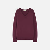 SIKN2156 Wool Blend Loose V-Neck Knit_Wine
