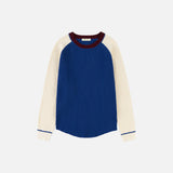 SIKN2176 Waffle Raglan Color Block Knit_Mix Blue