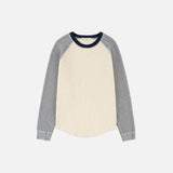 SIKN2176 Waffle Raglan Color Block Knit_Mix cream