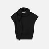 SIKN2178 Cowl Scarf Knit Top_Black