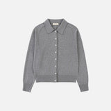 SIKN2183 Color-blocked Collar Knit Cardigan_Melange gray
