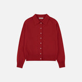 SIKN2183 Color Block Collar Knit Cardigan_Red