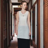 SIKN2190 Sheer Layered Knit Dress_White
