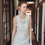 SIKN2190 Sheer Layered Knit Dress_White