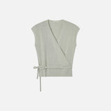 SIKN2192 Draped Wrap Knit Top_Olive Gray
