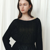 SIKN2195 Loose-Fit Openwork Boatneck Knit_Black