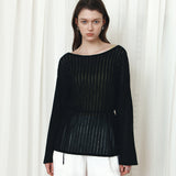 SIKN2195 Loose-Fit Openwork Boatneck Knit_Black