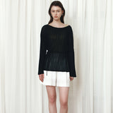 SIKN2195 Loose-Fit Openwork Boatneck Knit_Black