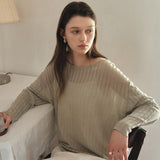 SIKN2195 Loose-Fit Openwork Boatneck Knit_Khaki