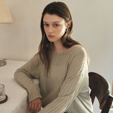 SIKN2195 Loose-Fit Openwork Boatneck Knit_Khaki