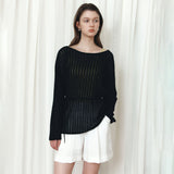 SIKN2195 Loose-Fit Openwork Boatneck Knit_Black
