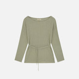 SIKN2195 Loose-Fit Openwork Boatneck Knit_Khaki