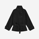 SIOT4228 Wool Belted Half Coat_Melange black