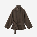 SIOT4228 Wool Belted Half Coat_Brown