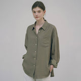 SITP5151 oversized lounge silky shirt_Khaki brown