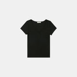 SITP5202 Retro V-Neck Slim Short Sleeve T-Shirt_Black