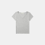 SITP5202 Retro V-Neck Slim Short Sleeve T-Shirt_Melange Gray