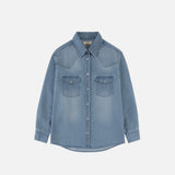 SITP5249 Western oversized denim shirt_Medium blue