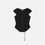 SITP5281 Cap Sleeve Wrinkle Blouse_Black