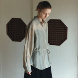 SITP5290 Silky Stripe Drawstring Shirt_Khaki brown