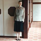 SITP5290 Silky Stripe Drawstring Shirt_Khaki brown
