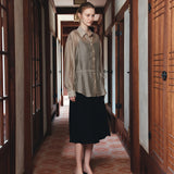 SITP5290 Silky Stripe Drawstring Shirt_Khaki brown