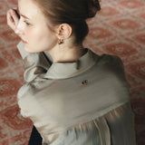 SITP5290 Silky Stripe Drawstring Shirt_Khaki brown