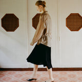 SITP5290 Silky Stripe Drawstring Shirt_Khaki brown