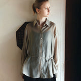 SITP5290 Silky Stripe Drawstring Shirt_Khaki brown