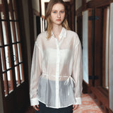 SITP5290 Silky Stripe Drawstring Shirt_White