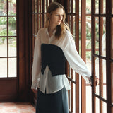 SITP5290 Silky Stripe Drawstring Shirt_White