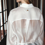 SITP5290 Silky Stripe Drawstring Shirt_White