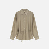 SITP5290 Silky Stripe Drawstring Shirt_Khaki brown