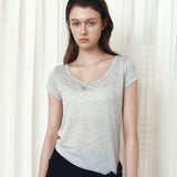 SITP5300 Sheer Cap-Sleeve Slim T-Shirt_Melange gray