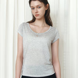 SITP5300 Sheer Cap-Sleeve Slim T-Shirt_Melange gray