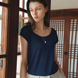 SITP5300 Sheer Cap-Sleeve Slim T-Shirt_Navy