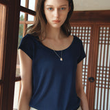 SITP5300 Sheer Cap-Sleeve Slim T-Shirt_Navy