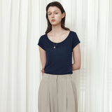 SITP5300 Sheer Cap-Sleeve Slim T-Shirt_Navy
