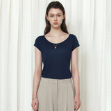 SITP5300 Sheer Cap-Sleeve Slim T-Shirt_Navy